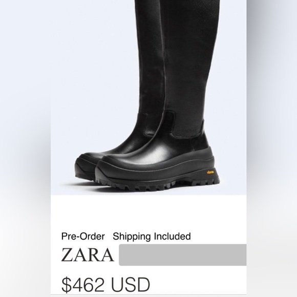 New ZARA OVER THE KNEE BLACK LEATHER VIBRAM BOOTS, US 7.5, $460 From London - Picture 5 of 16